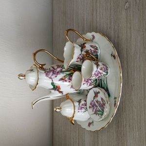 Hummingbird and Iris Flower 8 Piece Miniature Dollhouse Tea Set